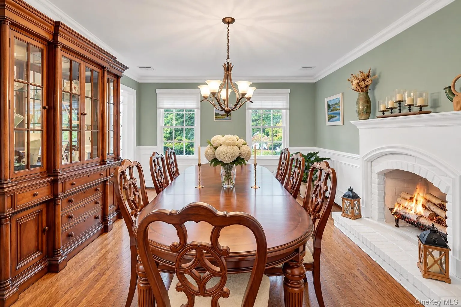 Formal Dining Room With Fireplace & Wainscoting Formal Dining Room With Fireplace & Wainscoting
