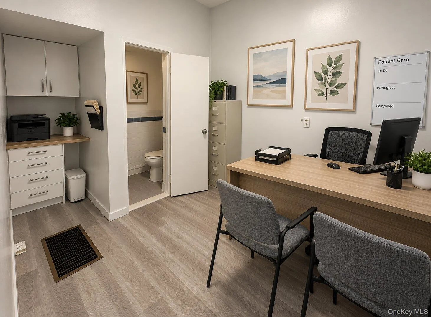 Virtually staged private office w/ bathroom Virtually staged private office w/ bathroom