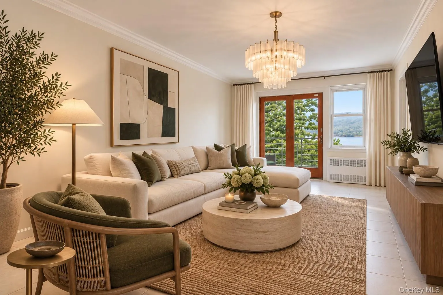 Virtually staged spacious Living Room with River Views Virtually staged spacious Living Room with River Views