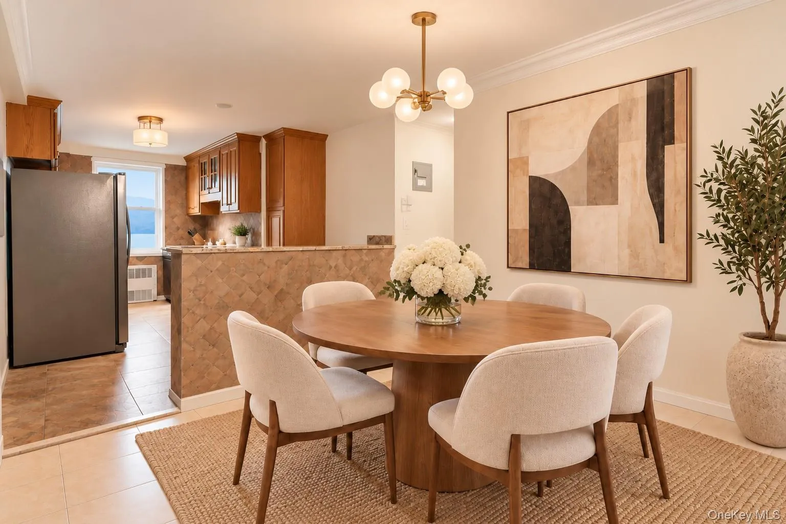 Virtually staged view from Dining Room into Kitchen Virtually staged view from Dining Room into Kitchen
