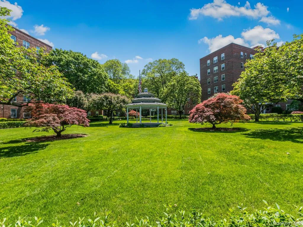 View of green lawn with a gazebo View of green lawn with a gazebo