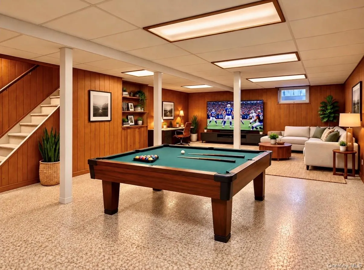 Basement Virtually Staged With Game Area And Office Basement Virtually Staged With Game Area And Office