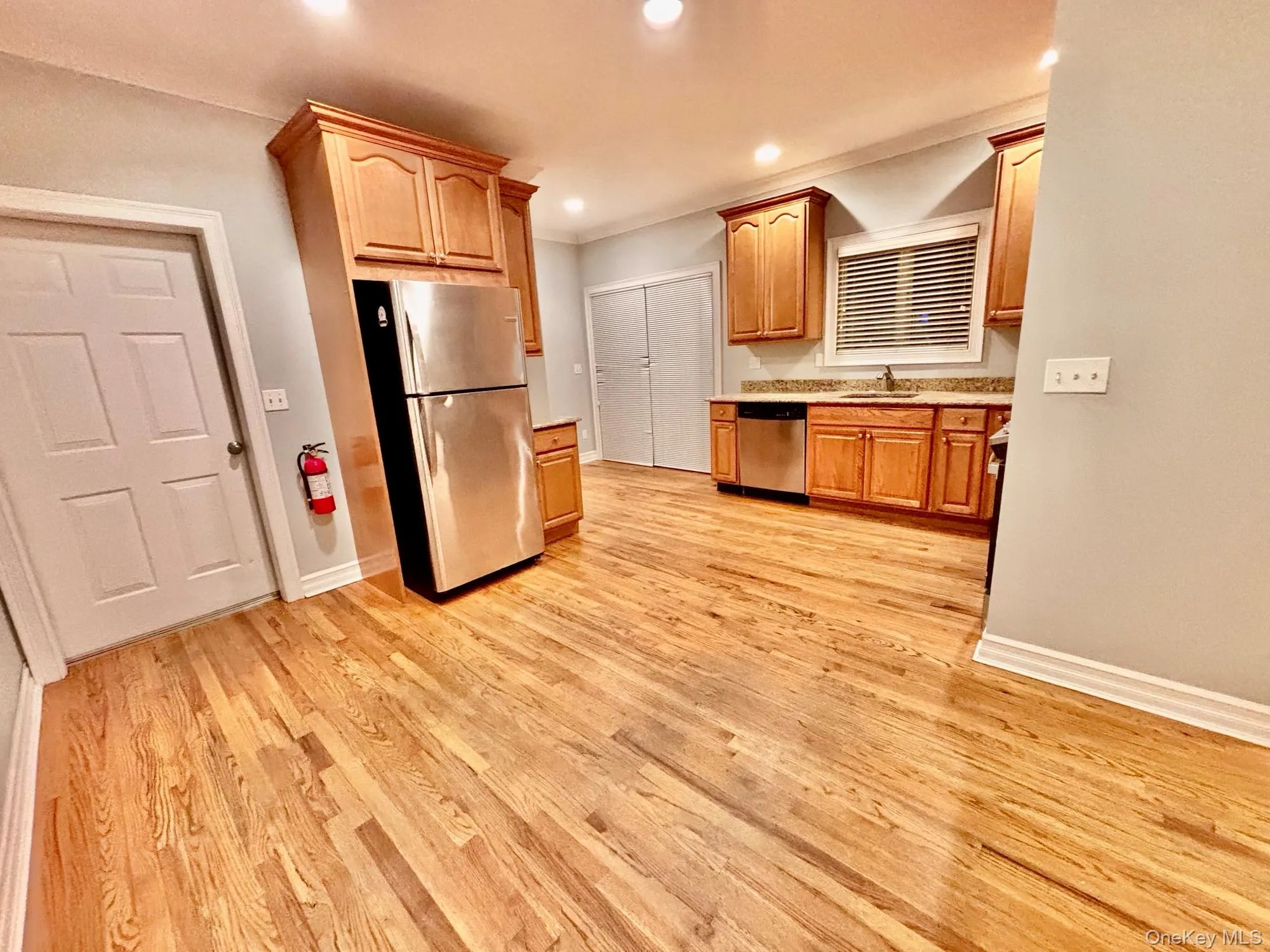 Kitchen with stainless steel appliances, light wood-style flooring, and recessed lighting Kitchen with stainless steel appliances, light wood-style flooring, and recessed lighting
