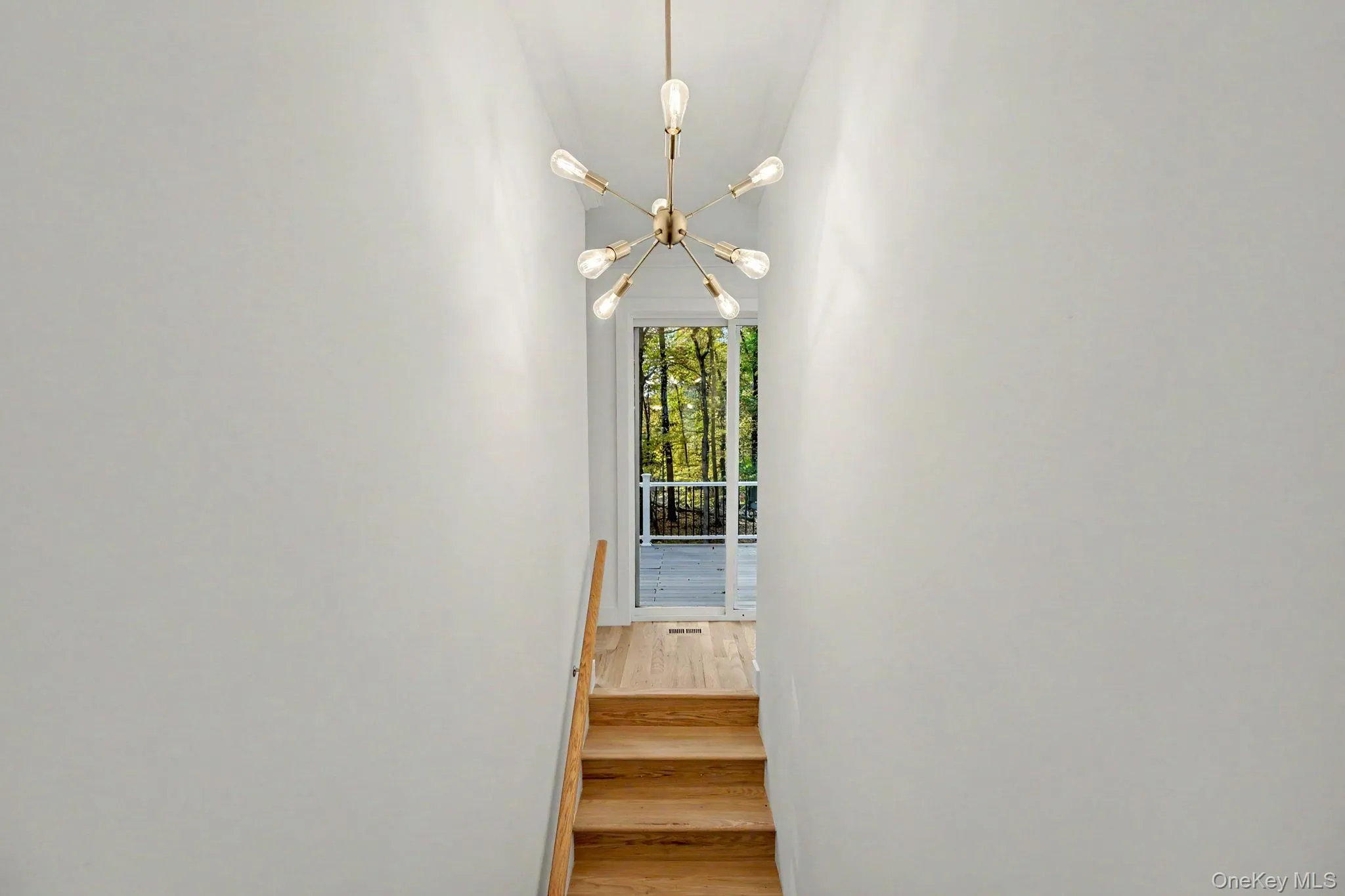 An impressive sightline from the front entrance straight through to the back, accented by modern lighting and glass sliders that open seamlessly to a private deck. An impressive sightline from the front entrance straight through to the back, accented by modern lighting and glass sliders that open seamlessly to a private deck.