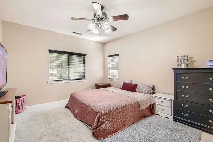 Large Master Bedroom with cool ceiling fan above
