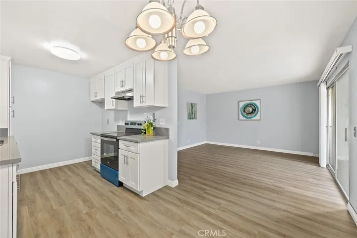 Dining area with new chandelier.