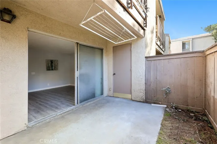 Large patio with storage space.