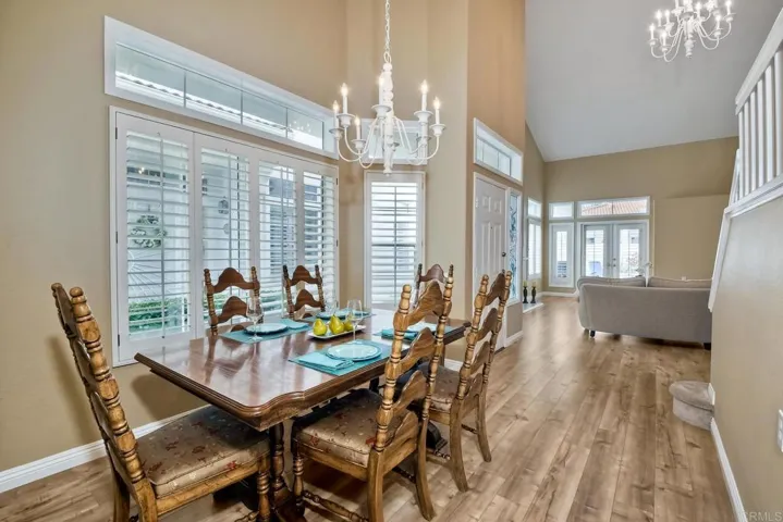 Dining Room looking toward Living Room and doors to patio.