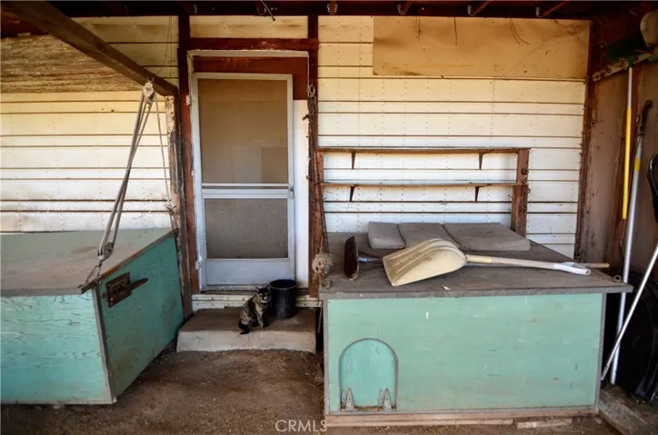 Entrance to animal barn and dog houses