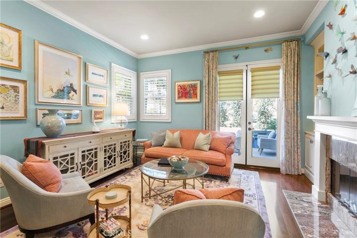 The party can easily transition outside through the double French doors.
