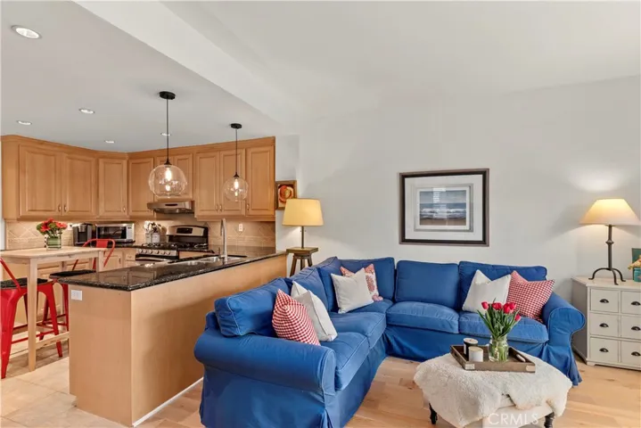 Family entertainment area adjacent to the kitchen.