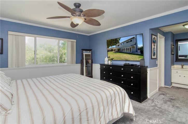 Main bedroom has room for many furniture options, plus large walk-in closet and dressing/vanity area.
