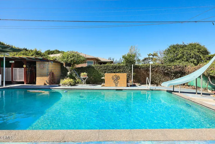 pool and storage shed