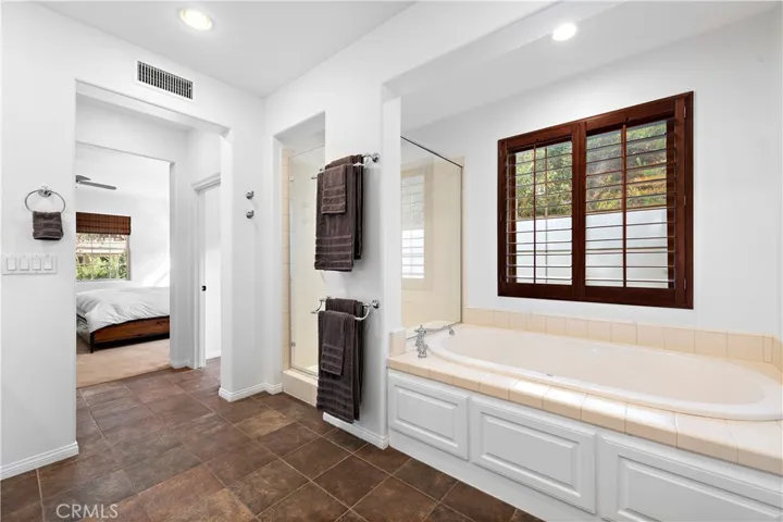 Separate shower and tub with privacy glass