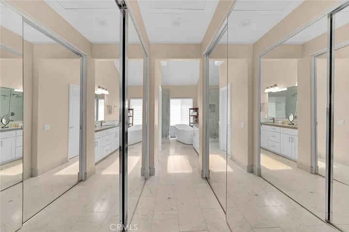 Mirrored closet doors.