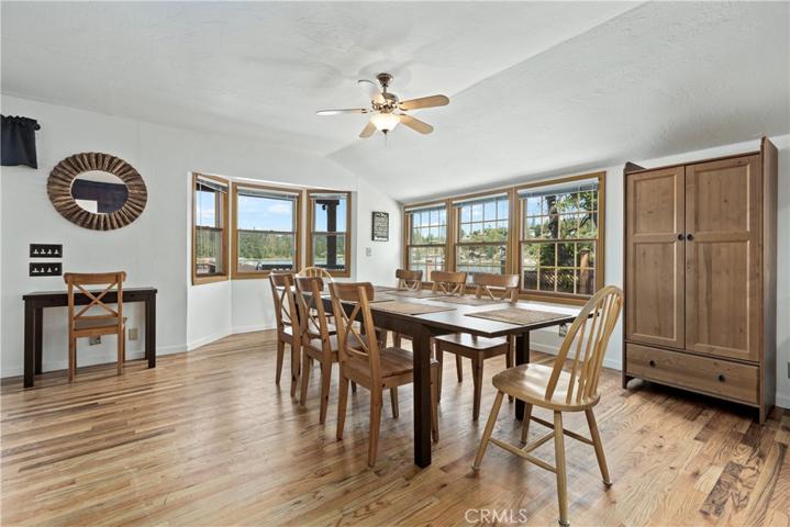 Lakefront wrap around views abound this open dining area.