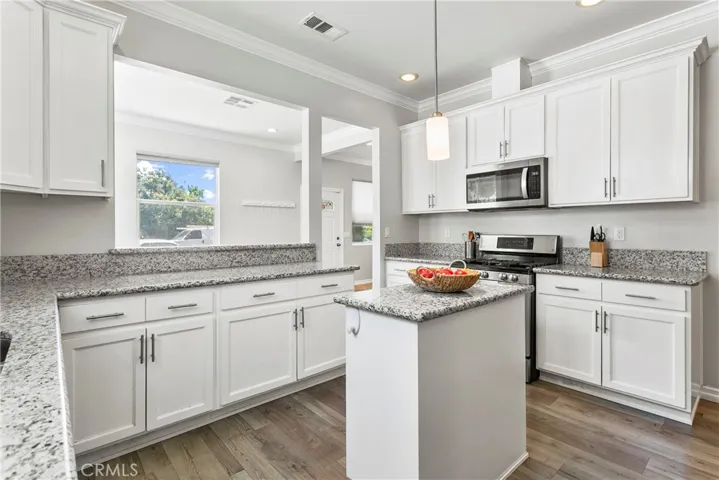 Stainless steel appliances in the big kitchen.
