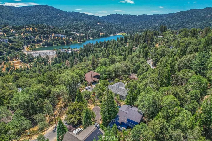 Aerial drone view of home near Lake Gregory