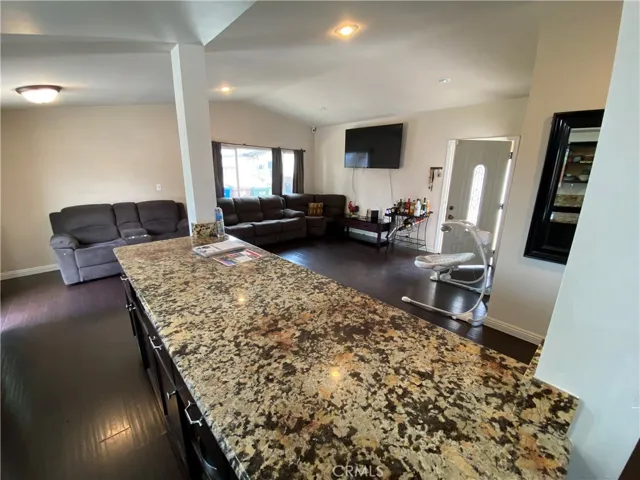 The island provides extra counter top space.