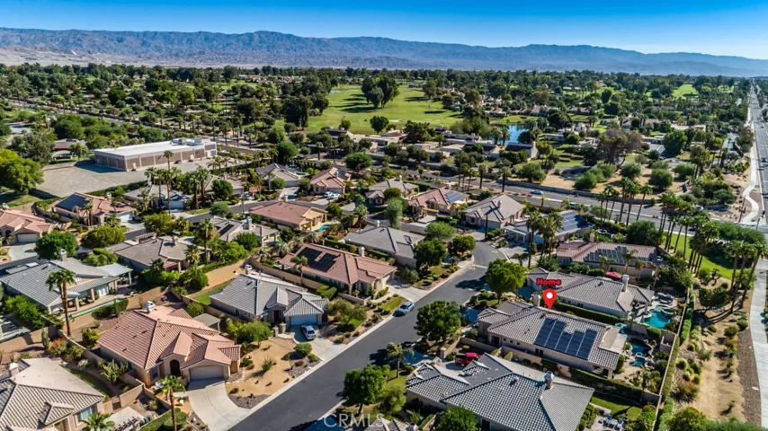 Northeast overhead view of the vista Mirage community and home designation in red.