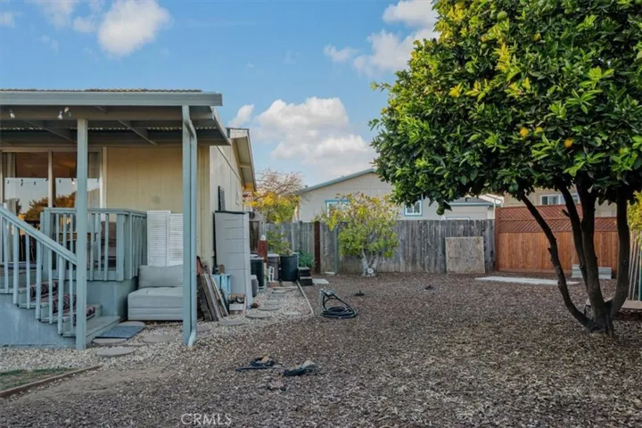 Side yard with your own orange tree and fig tree. There's a pomegranate tree in the front