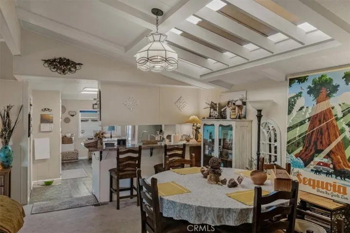 Dining area under a the illuminating skylight
