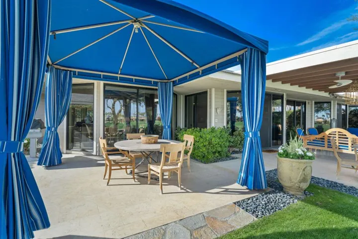 Outdoor eating tented pavilion