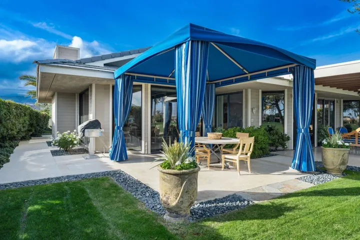 Outdoor eating tented pavilion