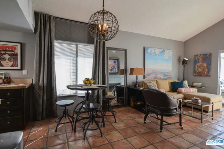 Light-filled Dining area with chandelier