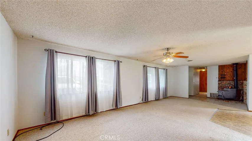 Living room with wood fireplace