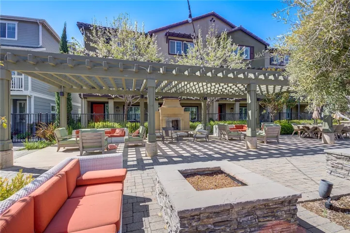 Common area with firepits, bbqs, lounge area and fireplace
