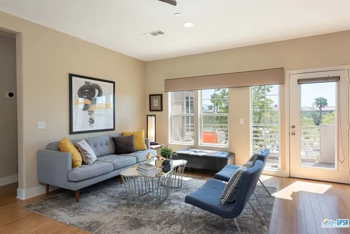 Living room is filled with natural light