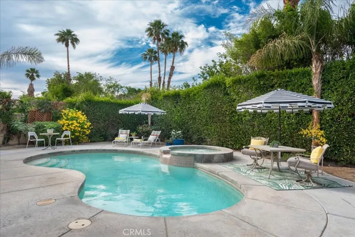 A classic kidney shape pool with the raised spa and overflow...