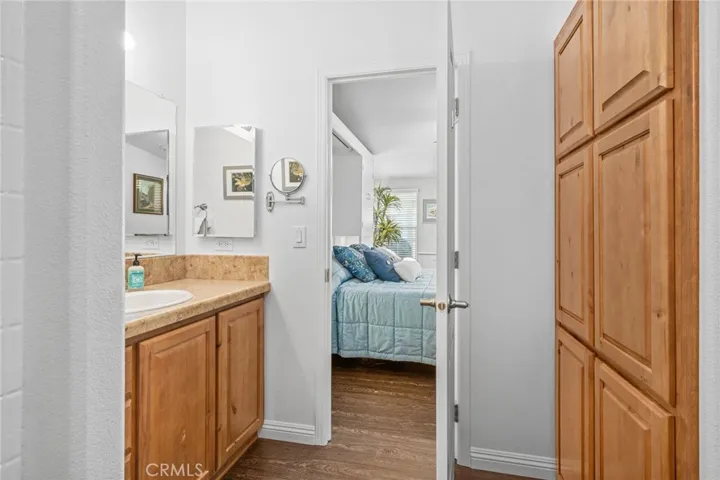 Main bath with lots of storage.