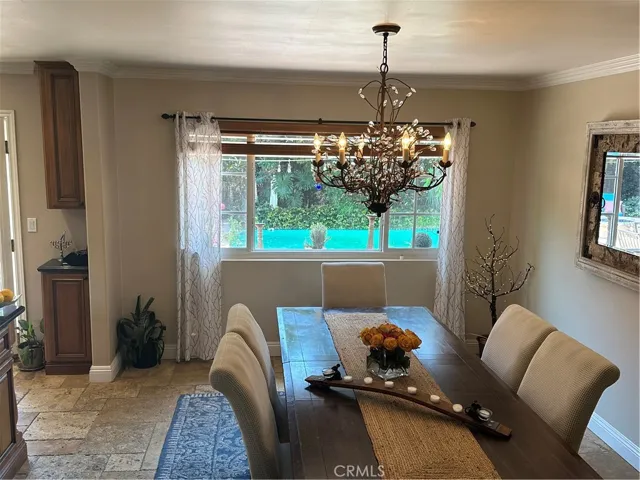 Dining Room with View of Backyard and Pool