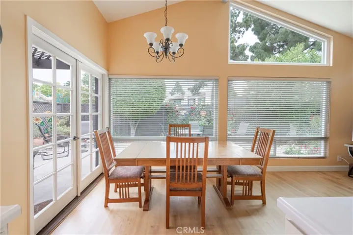 Dining room with french doors to the backyard