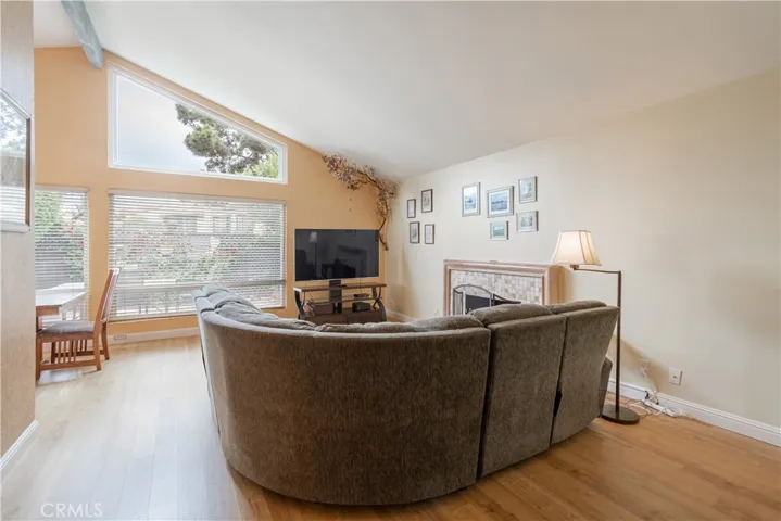 Living room with oversized windows for light and views of the backyard