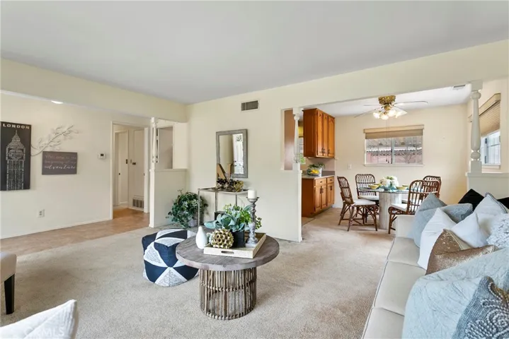 Living room open to dining area.