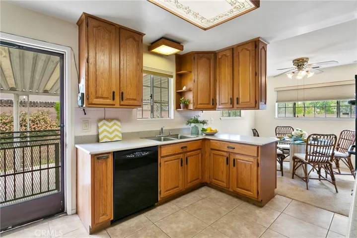 Kitchen opens to huge backyard.