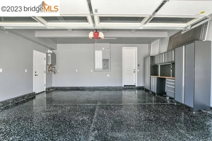 with cabinets and epoxy flooring