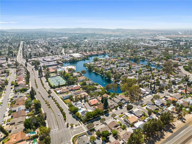 Drone view of lake forest
