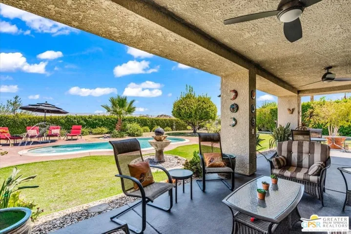 Large covered patio off of house
