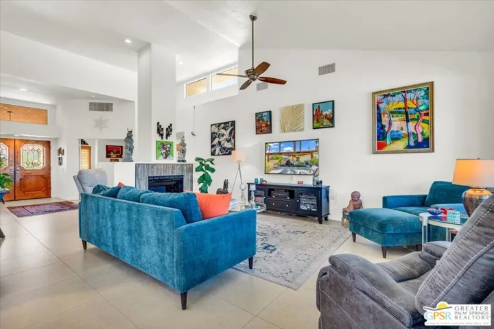 Vaulted ceiling in living room