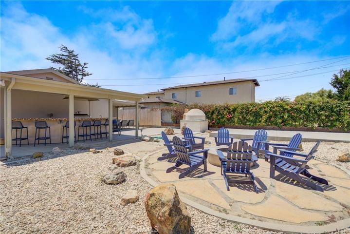 Fire pit and backside of outdoor kitchen