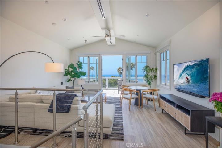 Living room with high ceilings.