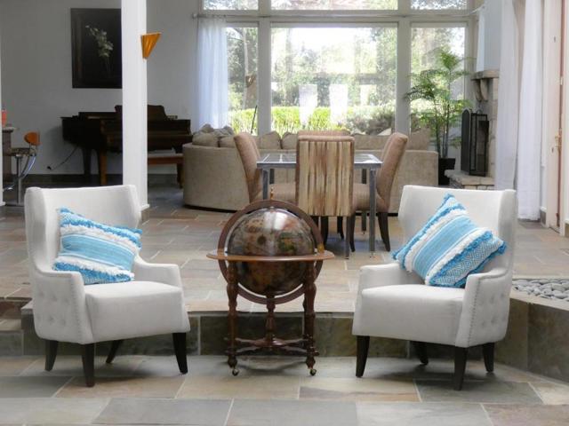 Sitting area by the waterfall