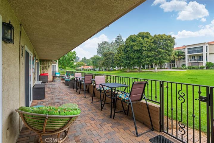 Large patio with private gate leading to golf course