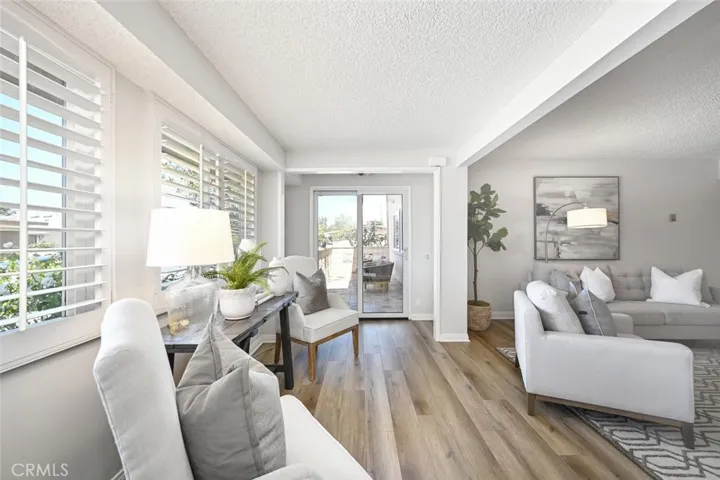 Plantation shutters accent the windows in this home.