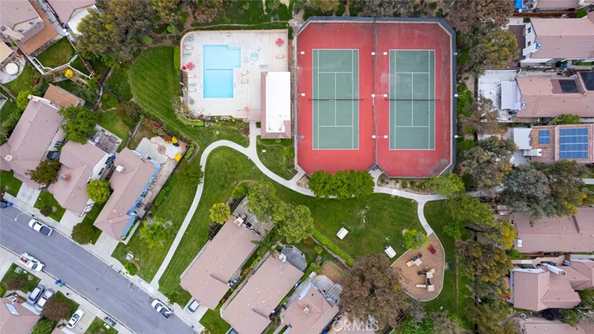 Bird's eye view of Pool & Tennis courts.