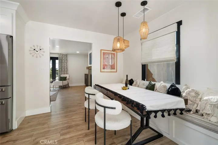 Main home dining area with custom built-in banquette